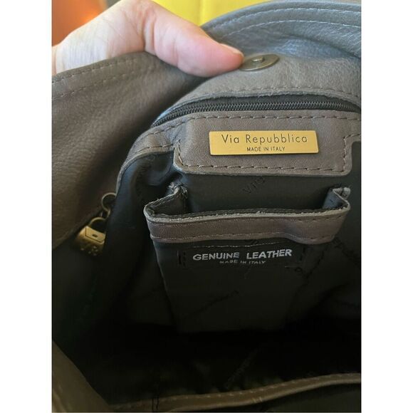 Via Repubblica grey leather tote purse - Picture 3 of 7